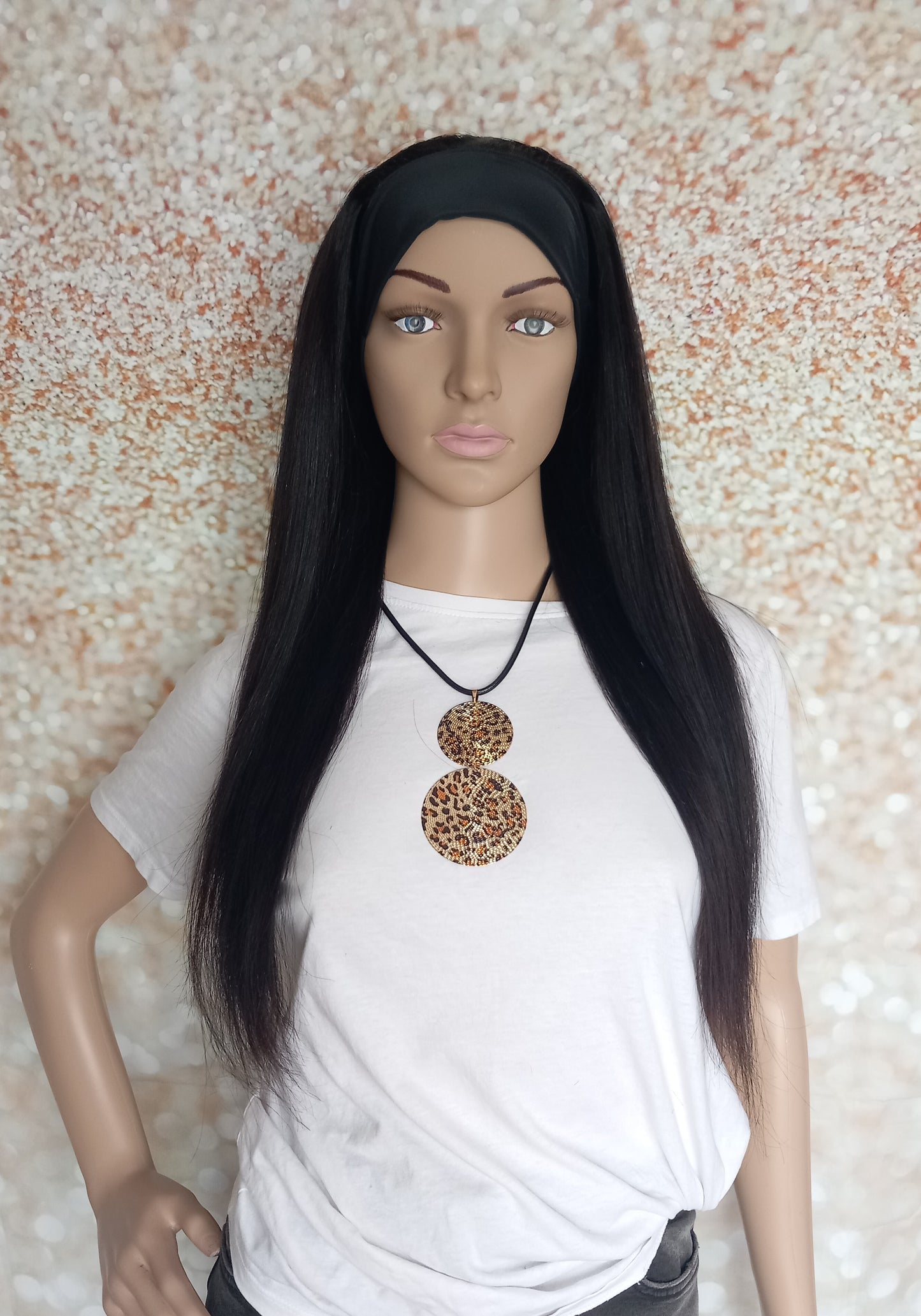 Vibe Headband wig, #1 Glossy black, 100% human hair, flip your style in seconds, 16/18/20 inch length