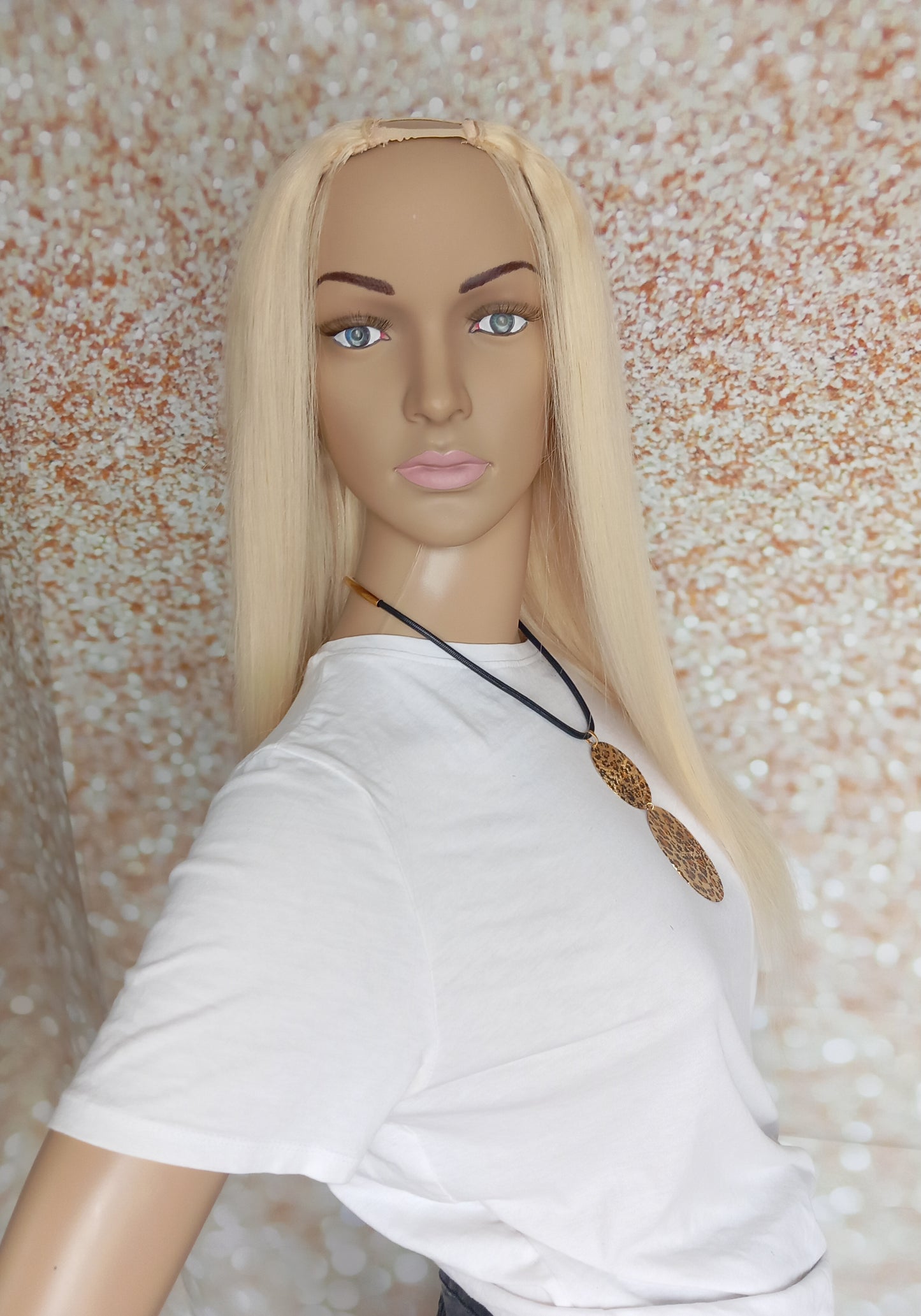 Vibe U part wig, #60, lightest blonde, 100% human hair, flip your style in seconds, 16/18/20 inch length