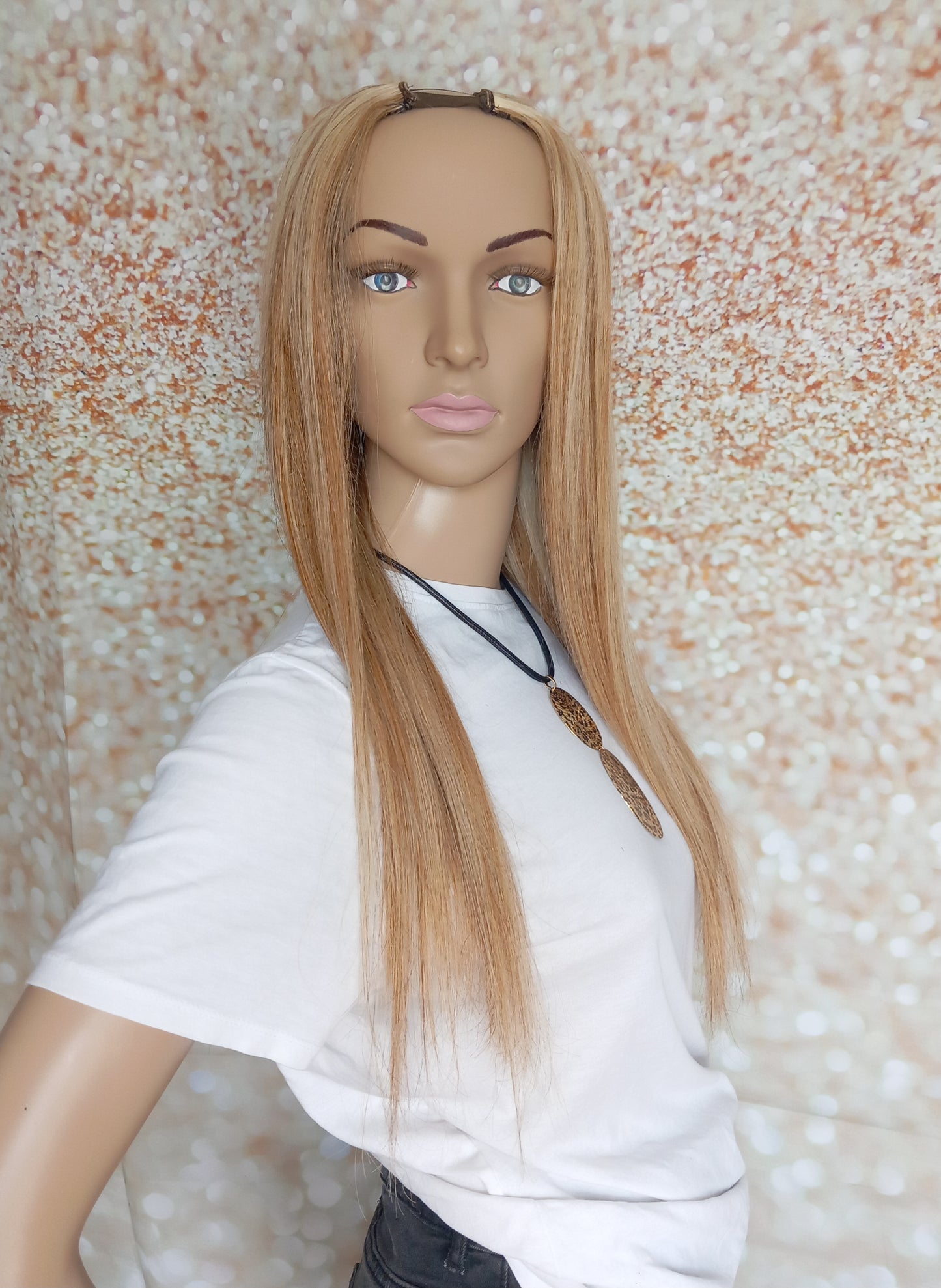 Vibe U part wig, #8/613, warm auburn brown and light blonde, 100% human hair, flip your style in seconds, 16/18/20 inch length