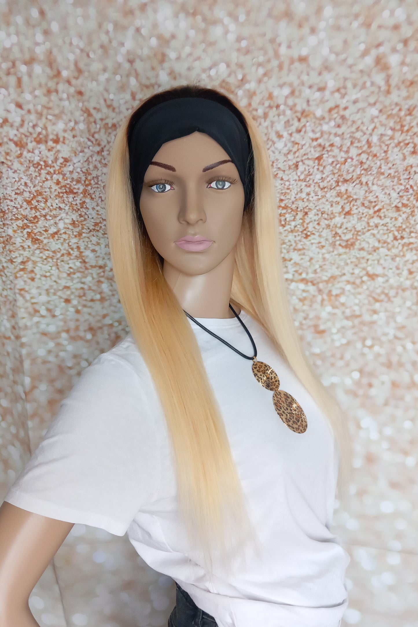 Vibe Headband wig, #1b/613, Natural Root/ light blonde, 100% human hair, flip your style in seconds, 16/18/20 inch length