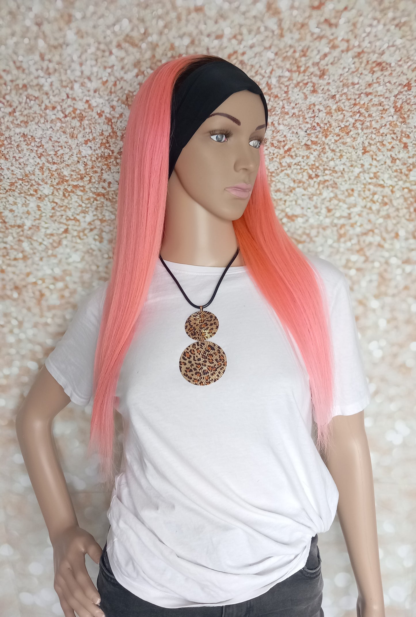 Vibe Headband wig, #2/pink, dark brown/ Pink, 100% human hair, flip your style in seconds, 16/18/20 inch length