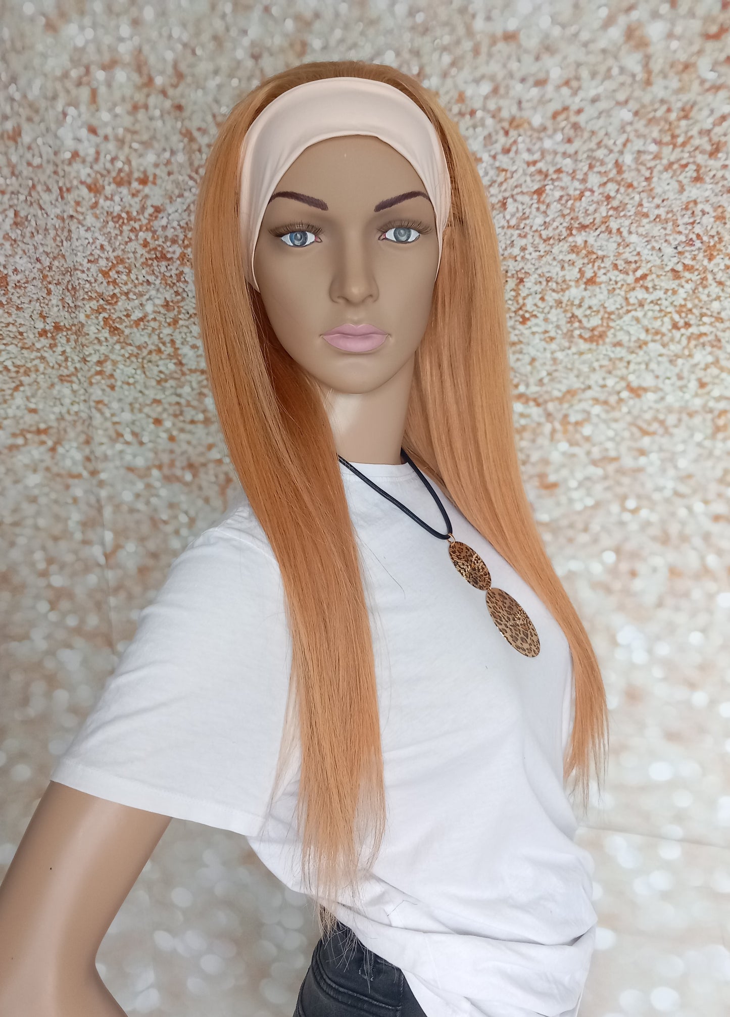 Vibe Headband wig, #27, Strawberry blonde, 100% human hair, flip your style in seconds, 16/18/20 inch length