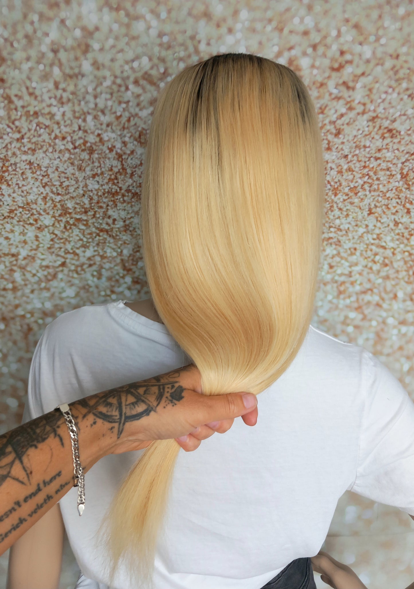 Vibe U part wig, #1b/613 Glossy natural black root, light blonde ,100% human hair, flip your style in seconds, 16/18/20 inch length
