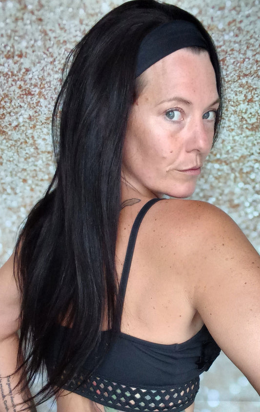 Vibe Headband wig, #1b, Glossy natural black, 100% human hair, flip your style in seconds, 16/18/20 inch length