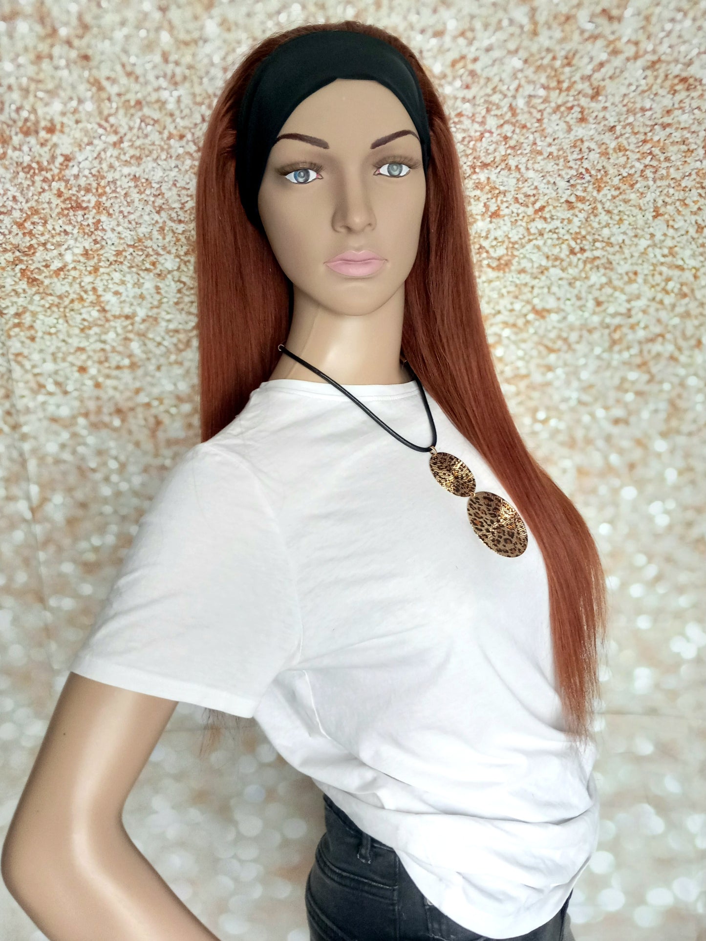 Vibe Headband wig, #33, Dark Auburn, 100% human hair, flip your style in seconds, 16/18/20 inch length
