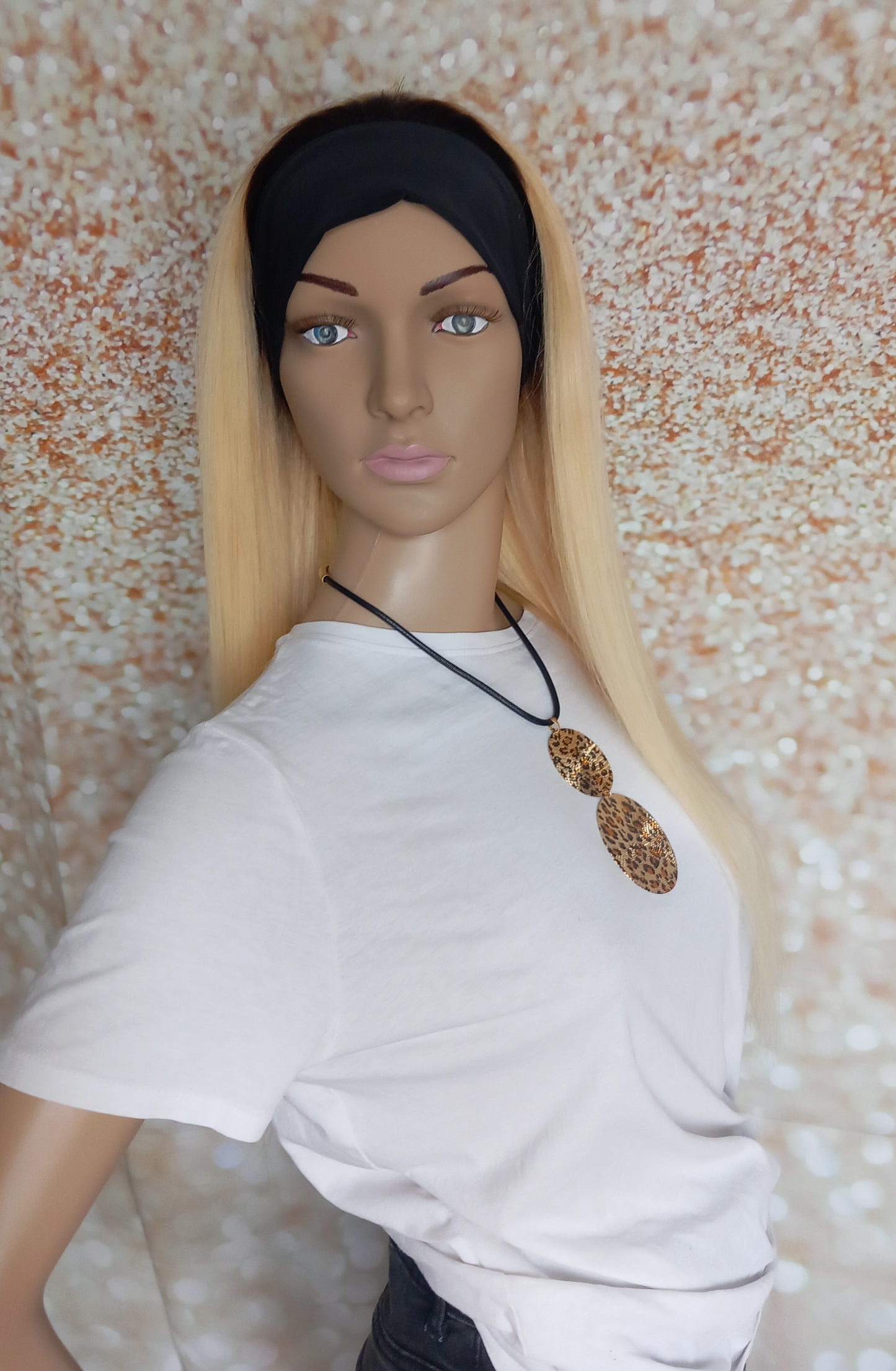 Vibe Headband wig, #1b/613, Natural Root/ light blonde, 100% human hair, flip your style in seconds, 16/18/20 inch length