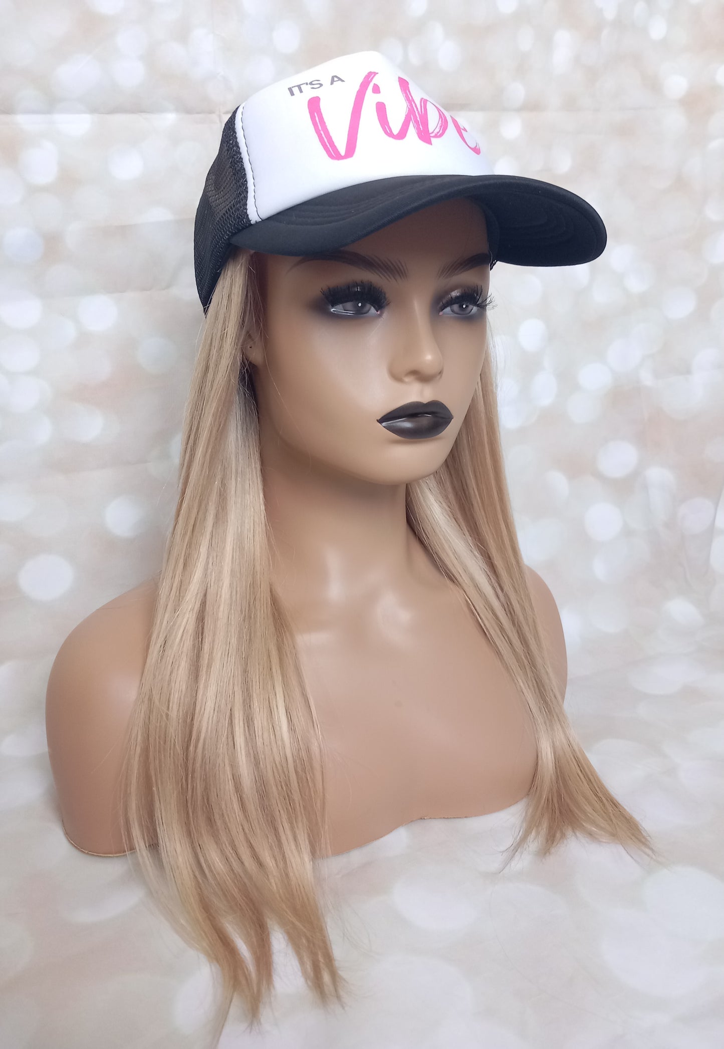 Vibe Trucker cap, adjustable, black, white, pink, Summer Vibes