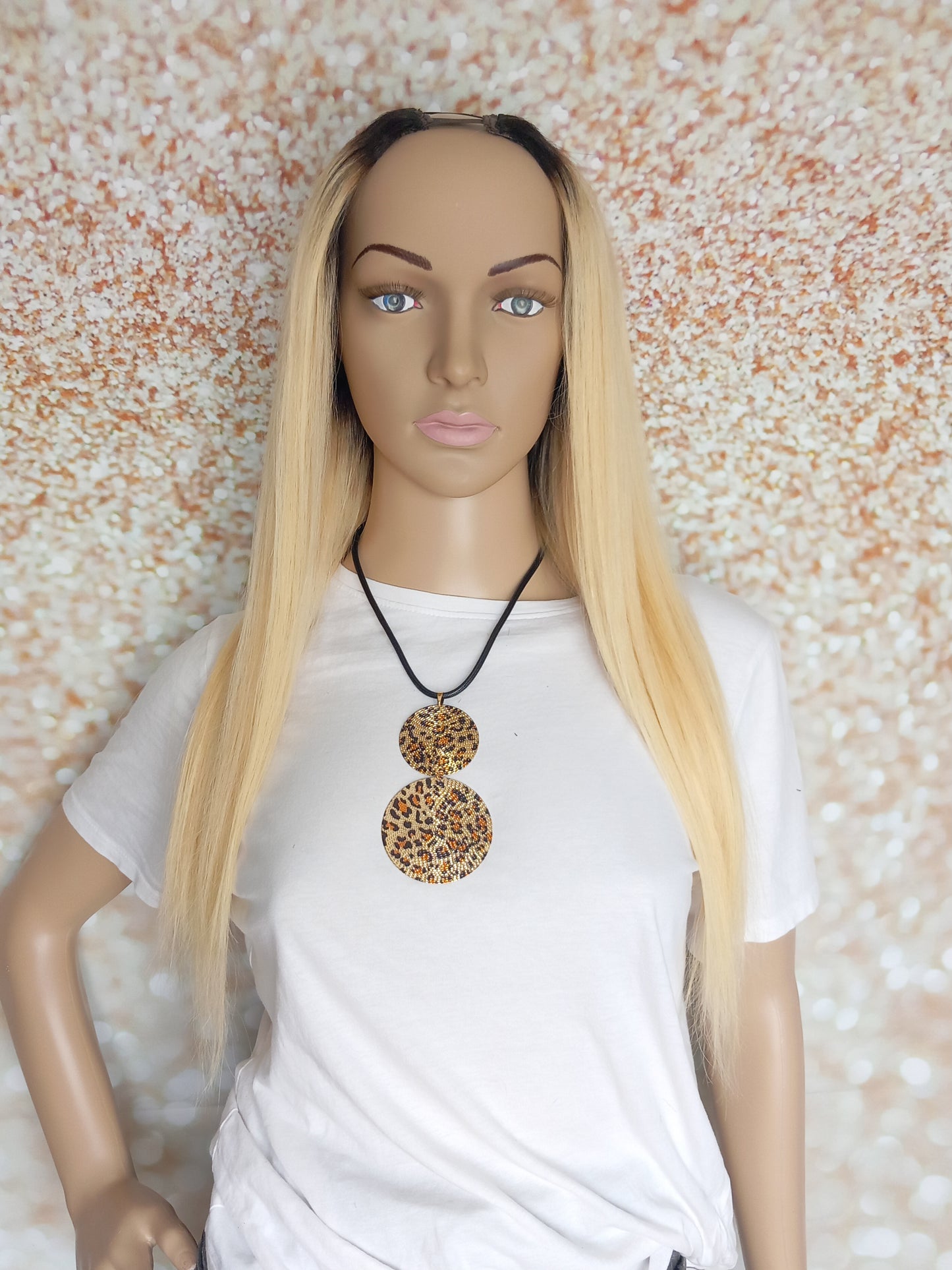 Vibe U part wig, #1b/613 Glossy natural black root, light blonde ,100% human hair, flip your style in seconds, 16/18/20 inch length
