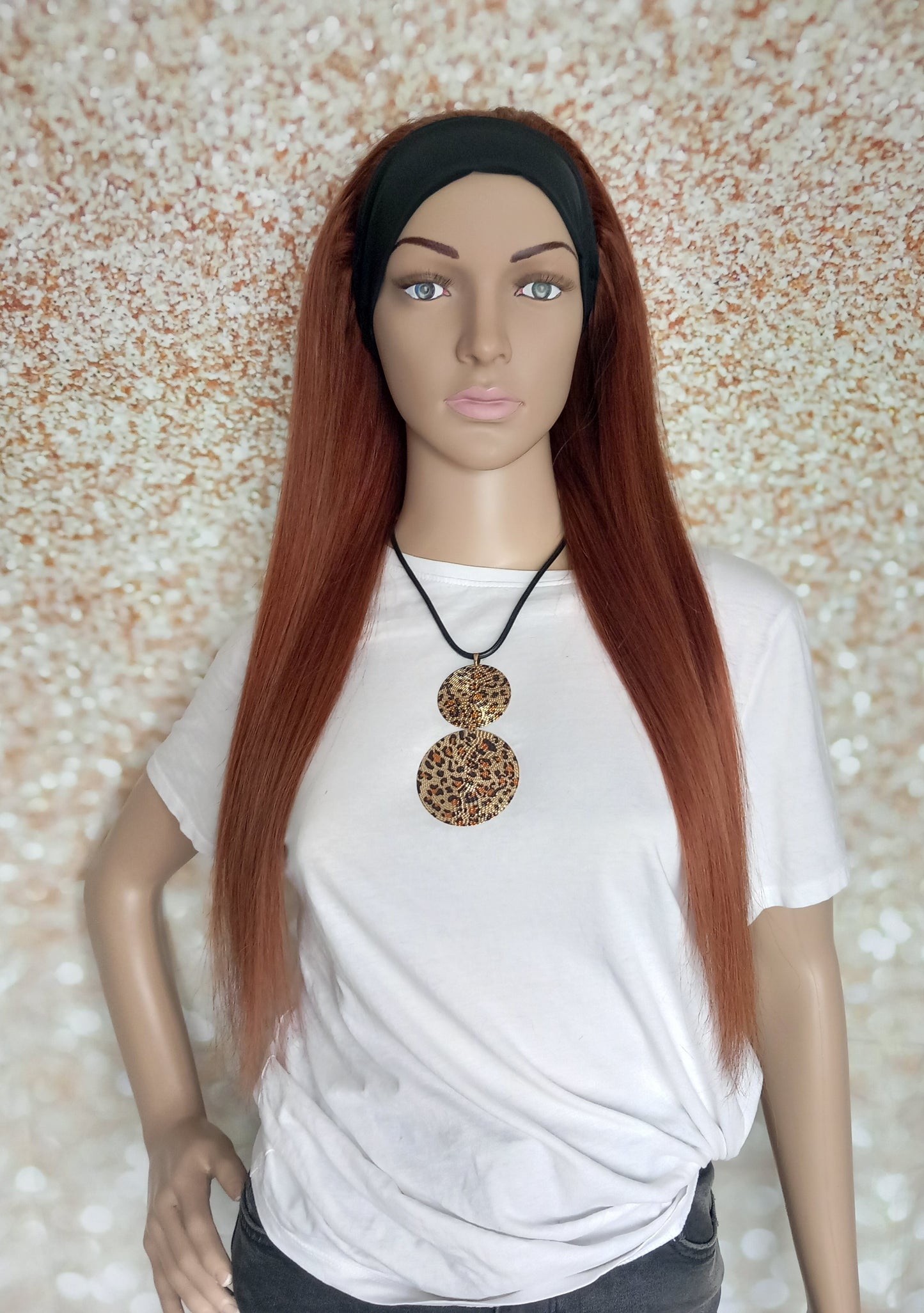 Vibe Headband wig, #33, Dark Auburn, 100% human hair, flip your style in seconds, 16/18/20 inch length