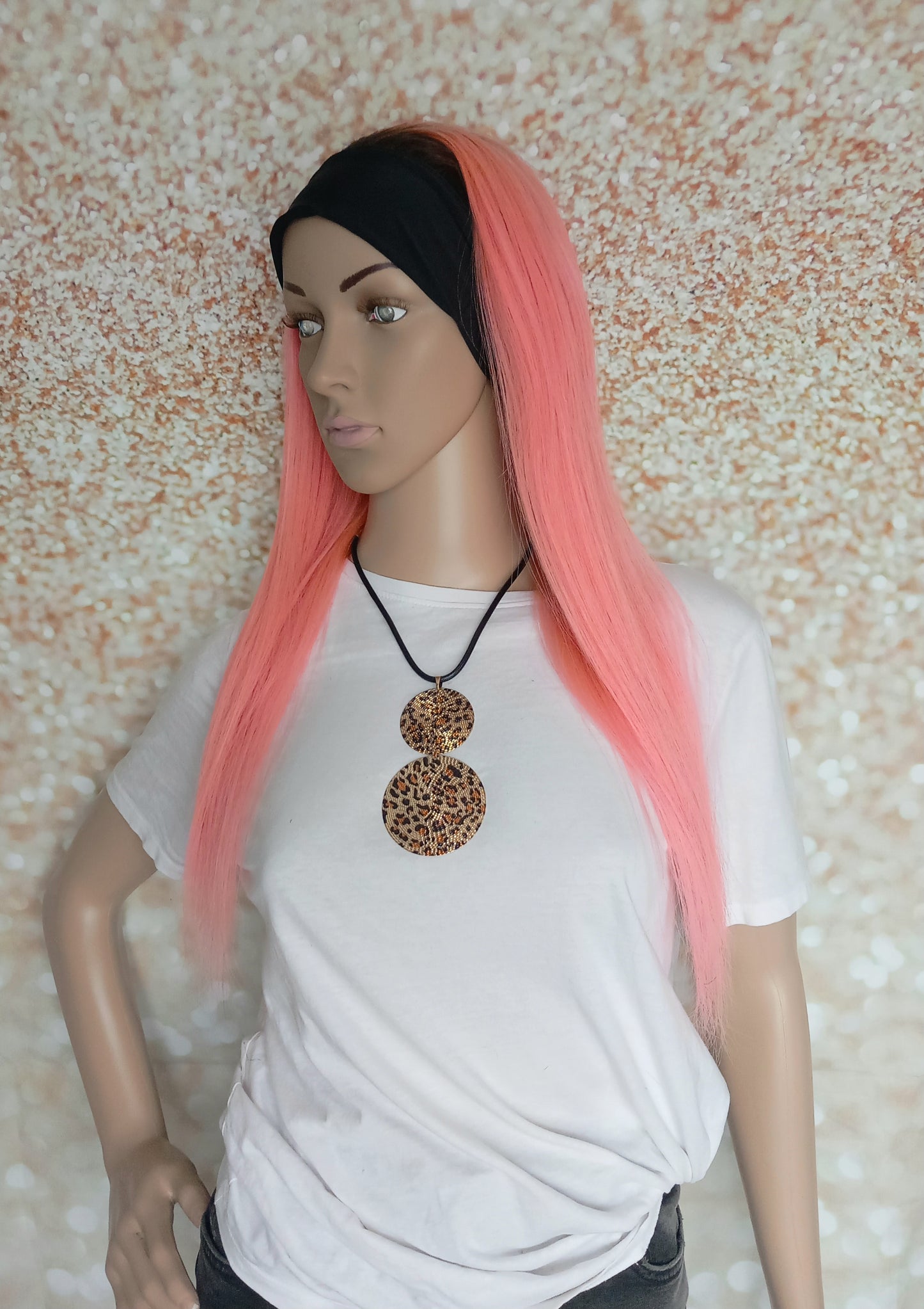 Vibe Headband wig, #2/pink, dark brown/ Pink, 100% human hair, flip your style in seconds, 16/18/20 inch length