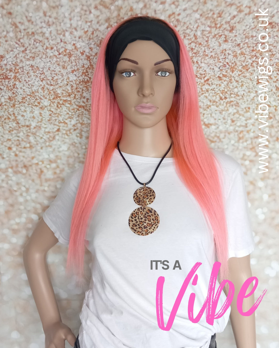 Vibe Headband wig, #2/pink, dark brown/ Pink, 100% human hair, flip your style in seconds, 16/18/20 inch length