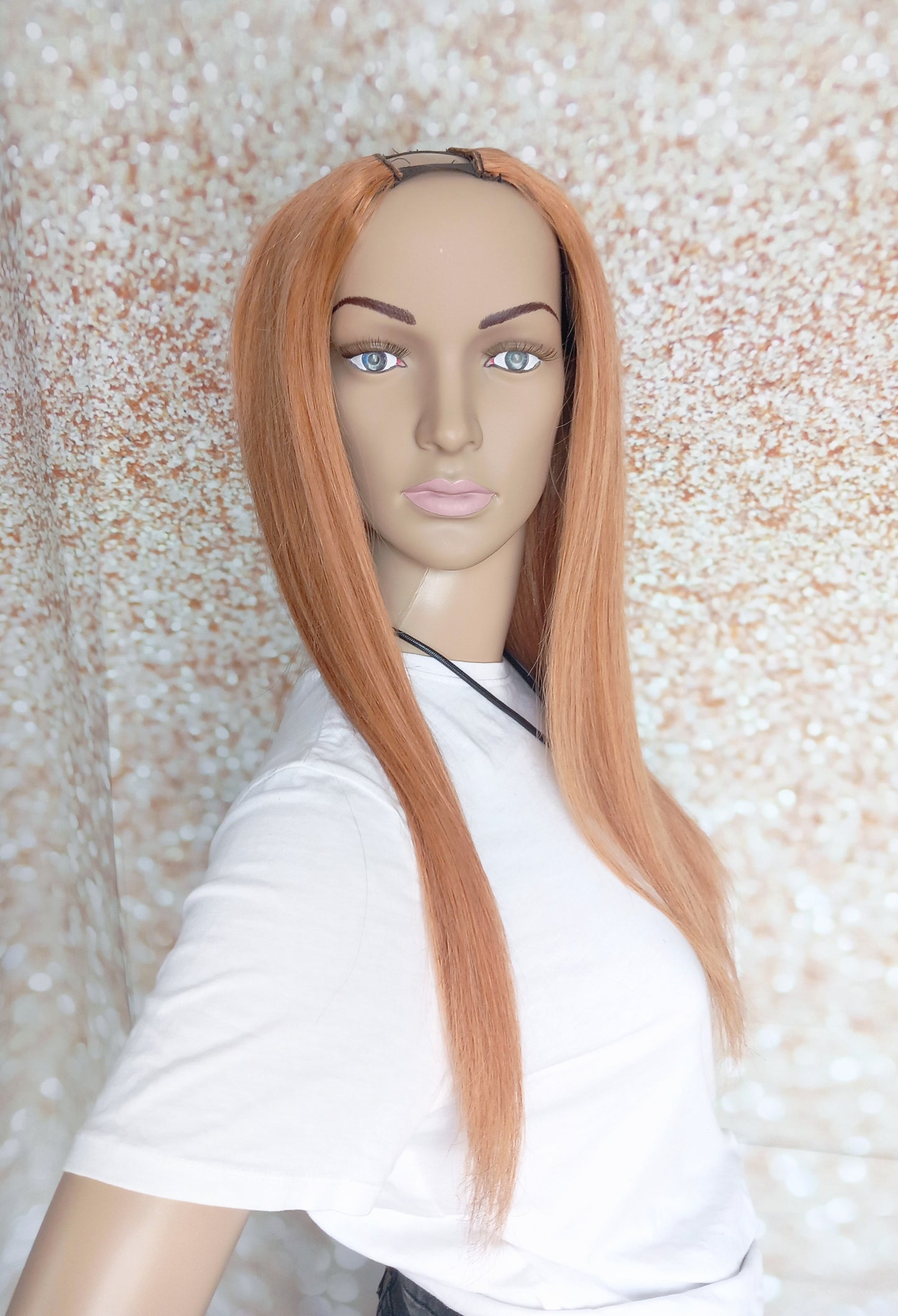 Vibe U part wig, #27, Strawberry blonde, 100% human hair, flip your style in seconds, 16/18/20 inch length