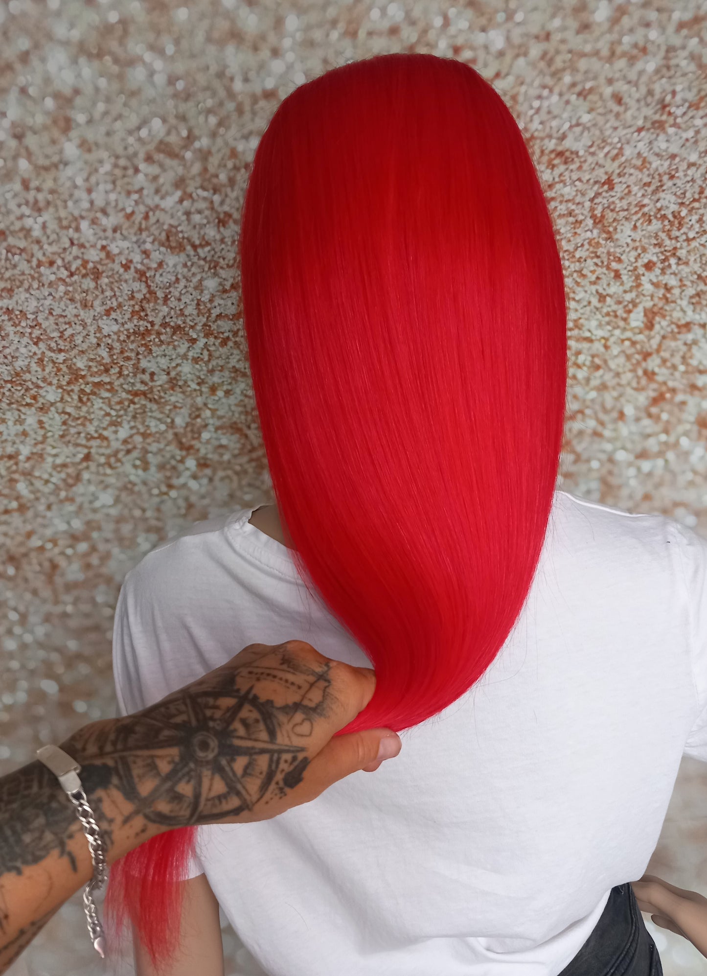 Vibe Headband wig, #1b/red, black Root/ vibe red, 100% human hair, flip your style in seconds, 16/18/20 inch length