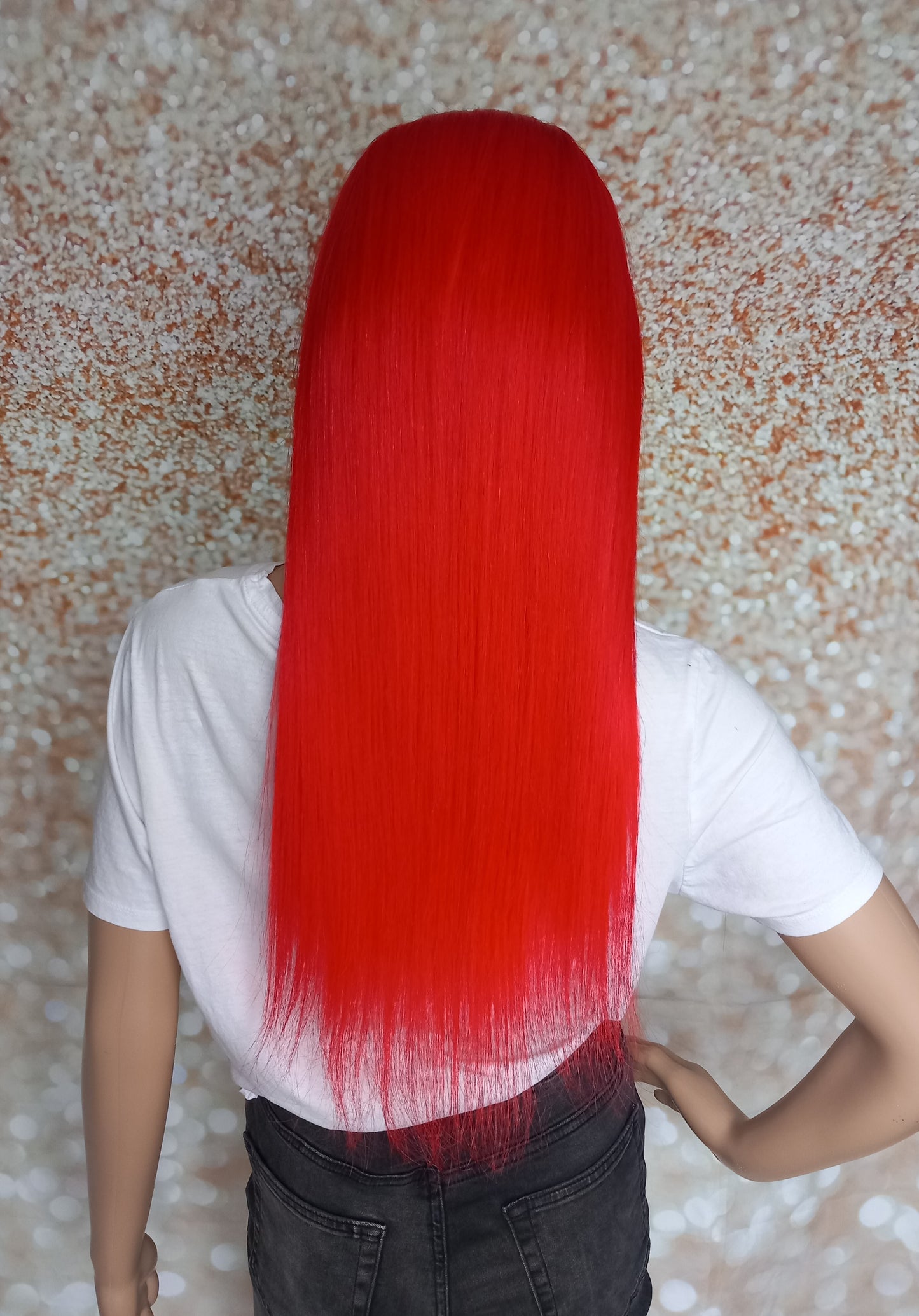 Vibe Headband wig, #1b/red, black Root/ vibe red, 100% human hair, flip your style in seconds, 16/18/20 inch length
