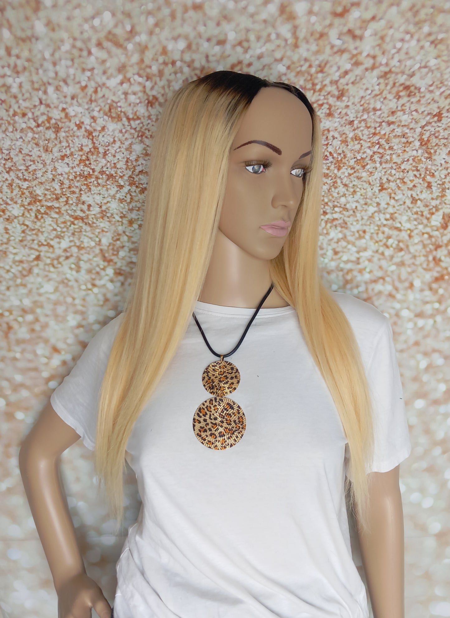 Vibe U part wig, #1b/613 Glossy natural black root, light blonde ,100% human hair, flip your style in seconds, 16/18/20 inch length