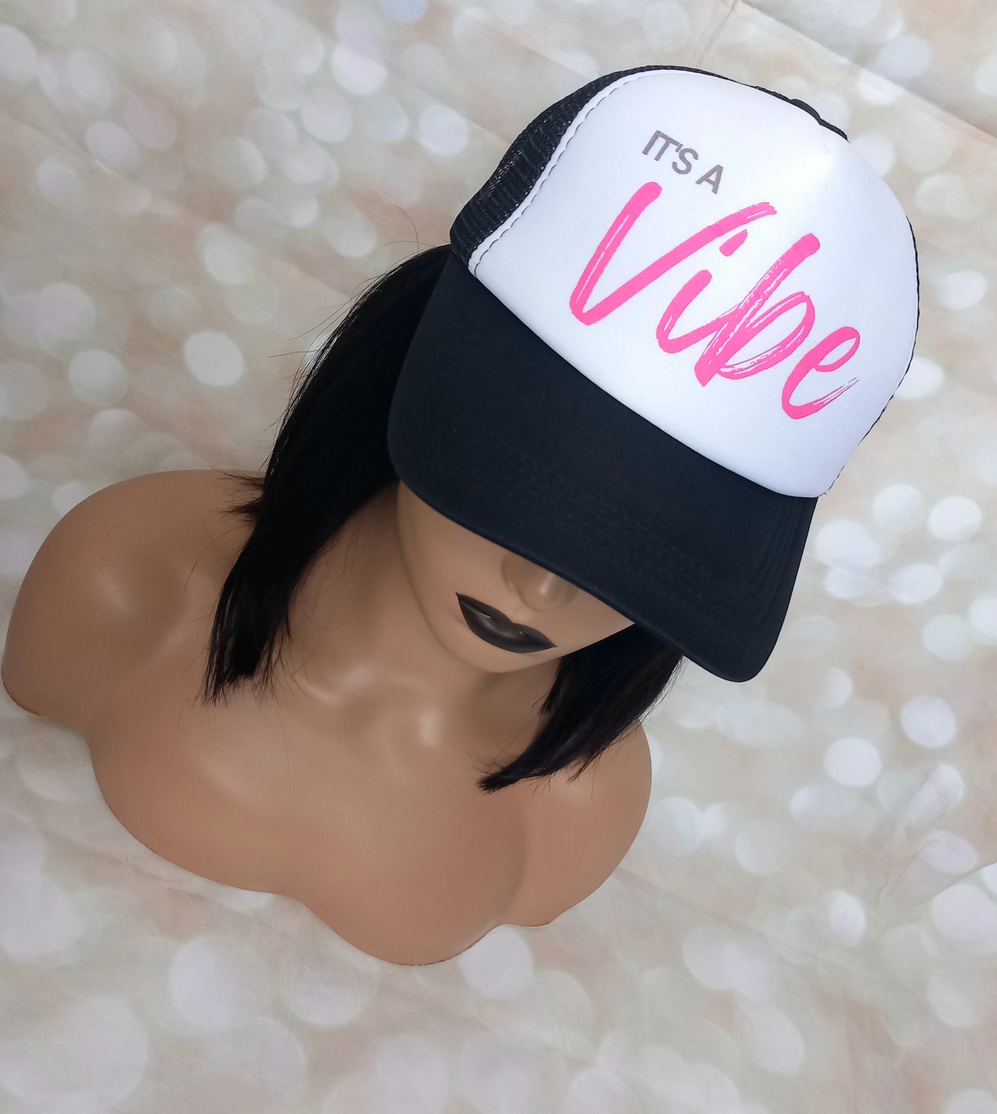 Vibe Trucker cap, adjustable, black, white, pink, Summer Vibes