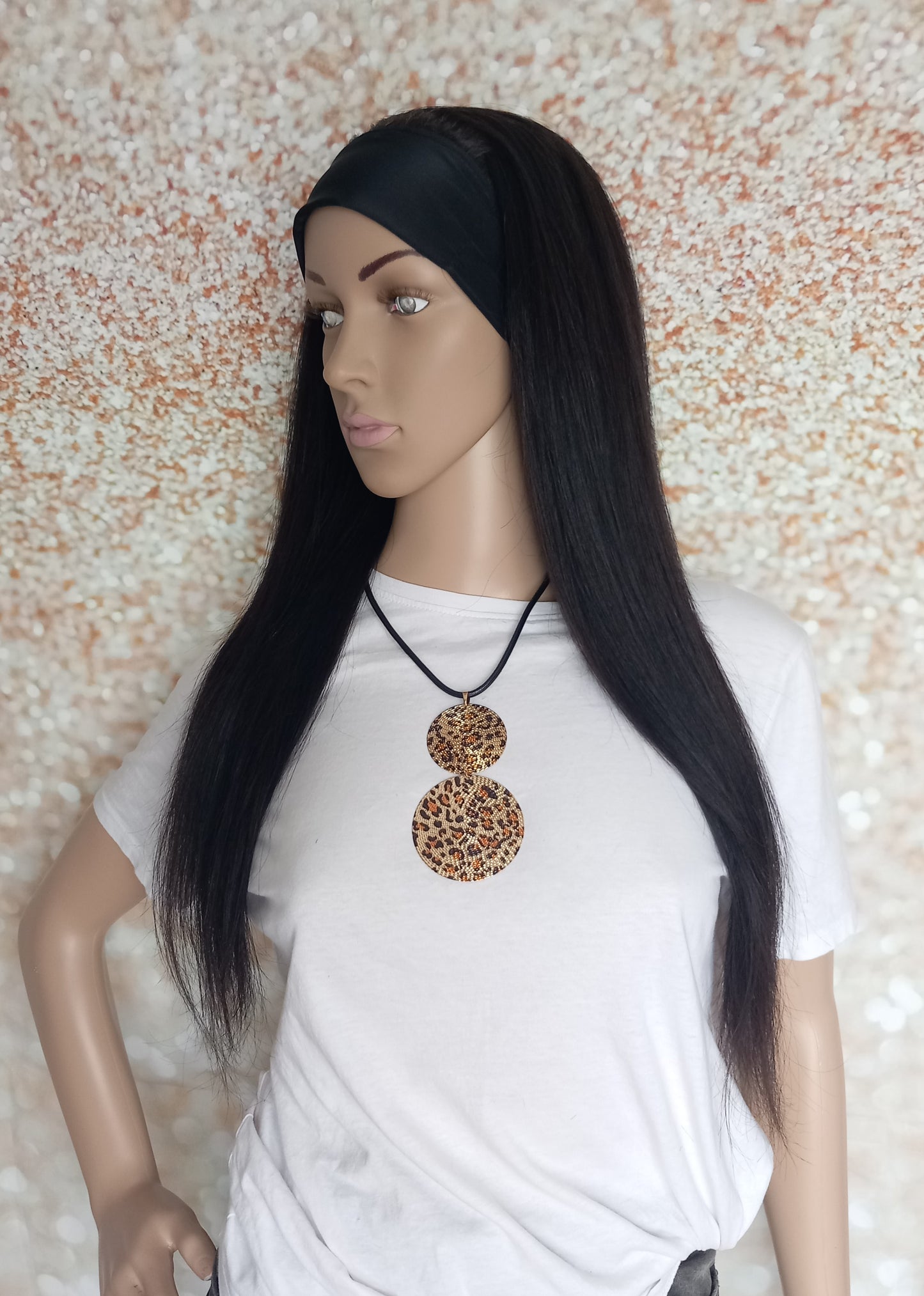 Vibe Headband wig, #1b, Glossy natural black, 100% human hair, flip your style in seconds, 16/18/20 inch length