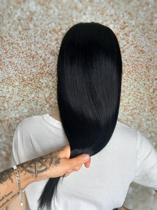 Vibe U part wig, #1, Glossy black, 100% human hair, flip your style in seconds, 16/18/20 inch length