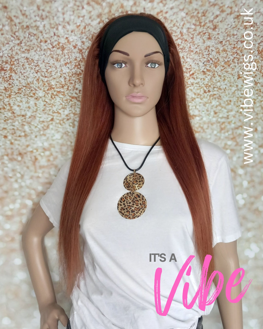 Vibe Headband wig, #33, Dark Auburn, 100% human hair, flip your style in seconds, 16/18/20 inch length