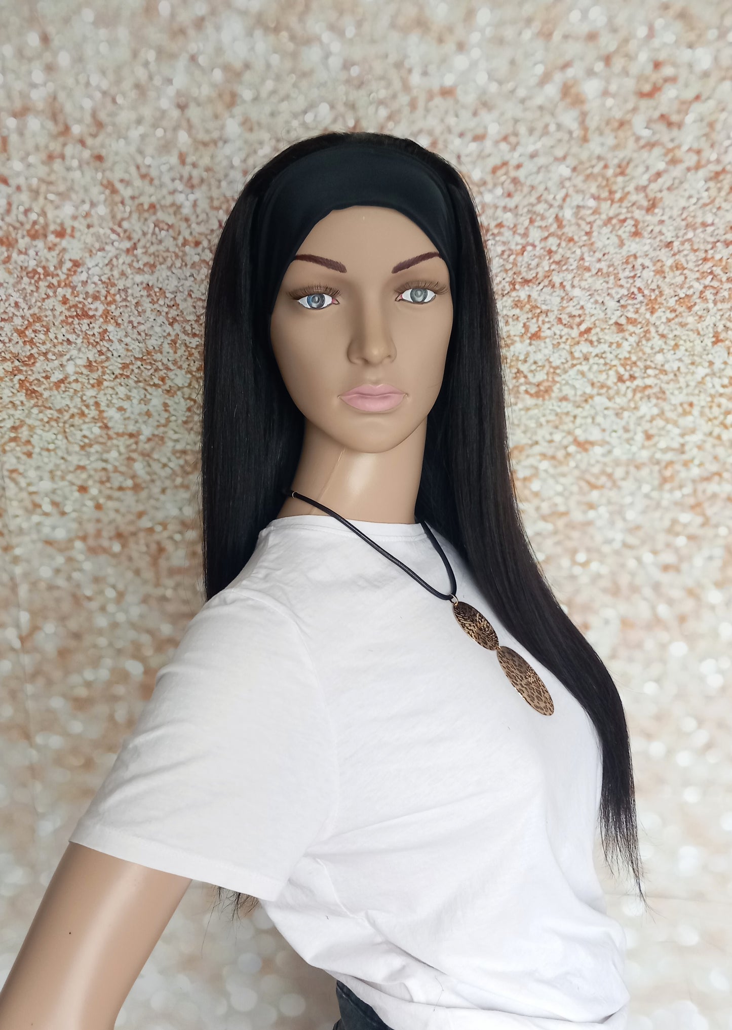 Vibe Headband wig, #1 Glossy black, 100% human hair, flip your style in seconds, 16/18/20 inch length