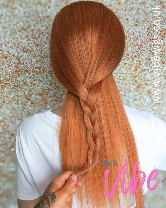 Vibe Headband wig, #30, Light Auburn, 100% human hair, flip your style in seconds, 16/18/20 inch length