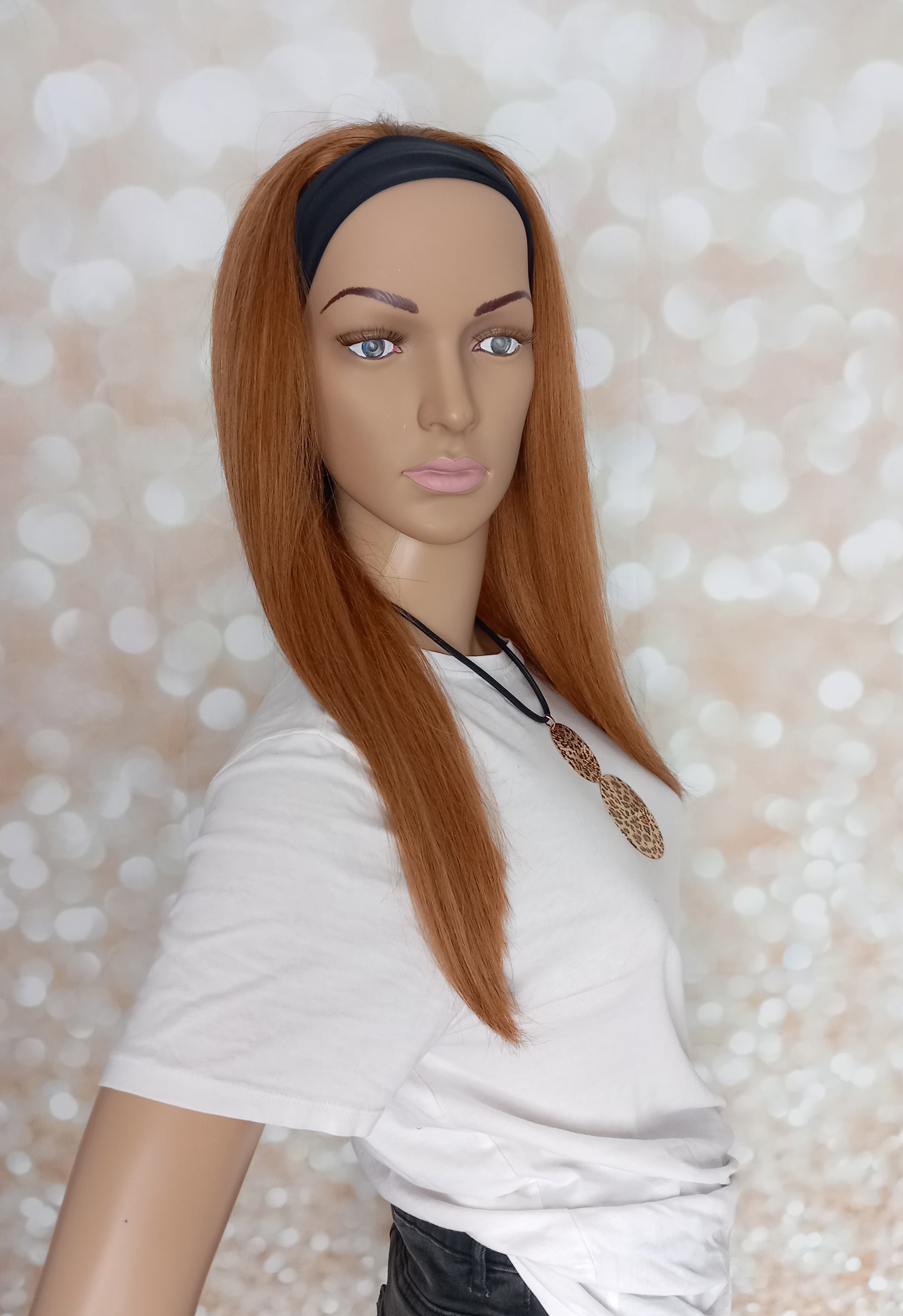 Vibe Headband wig, #8, Auburn brown, 100% human hair, flip your style in seconds, 16/18/20 inch length