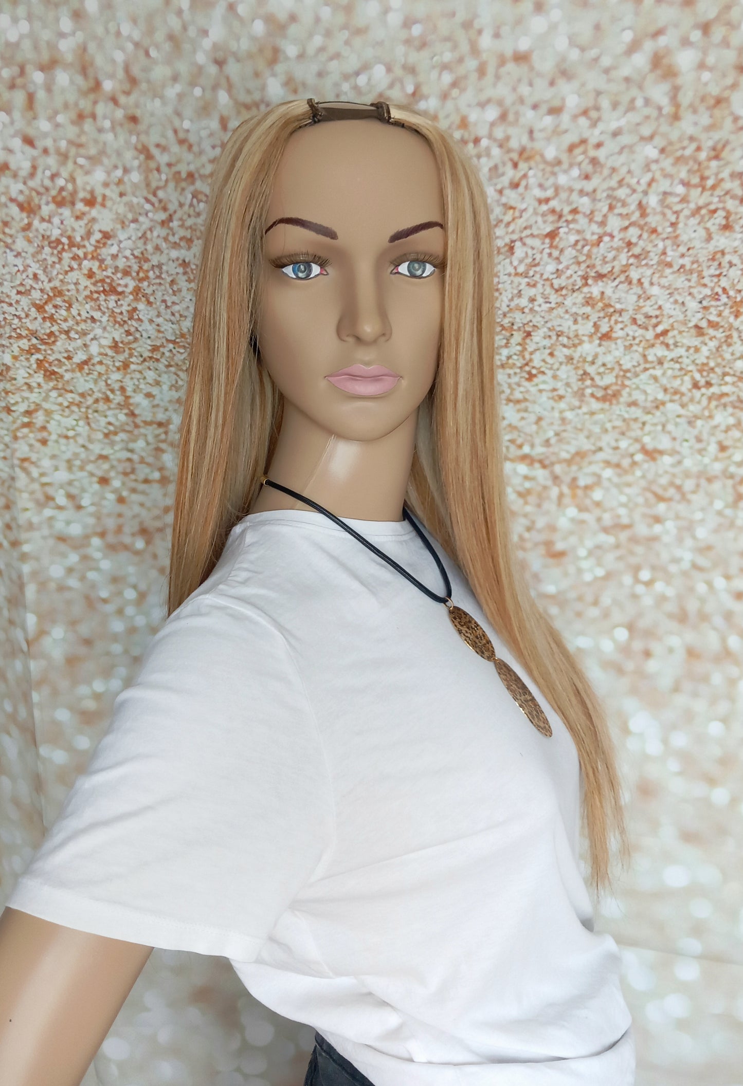 Vibe U part wig, #8/613, warm auburn brown and light blonde, 100% human hair, flip your style in seconds, 16/18/20 inch length