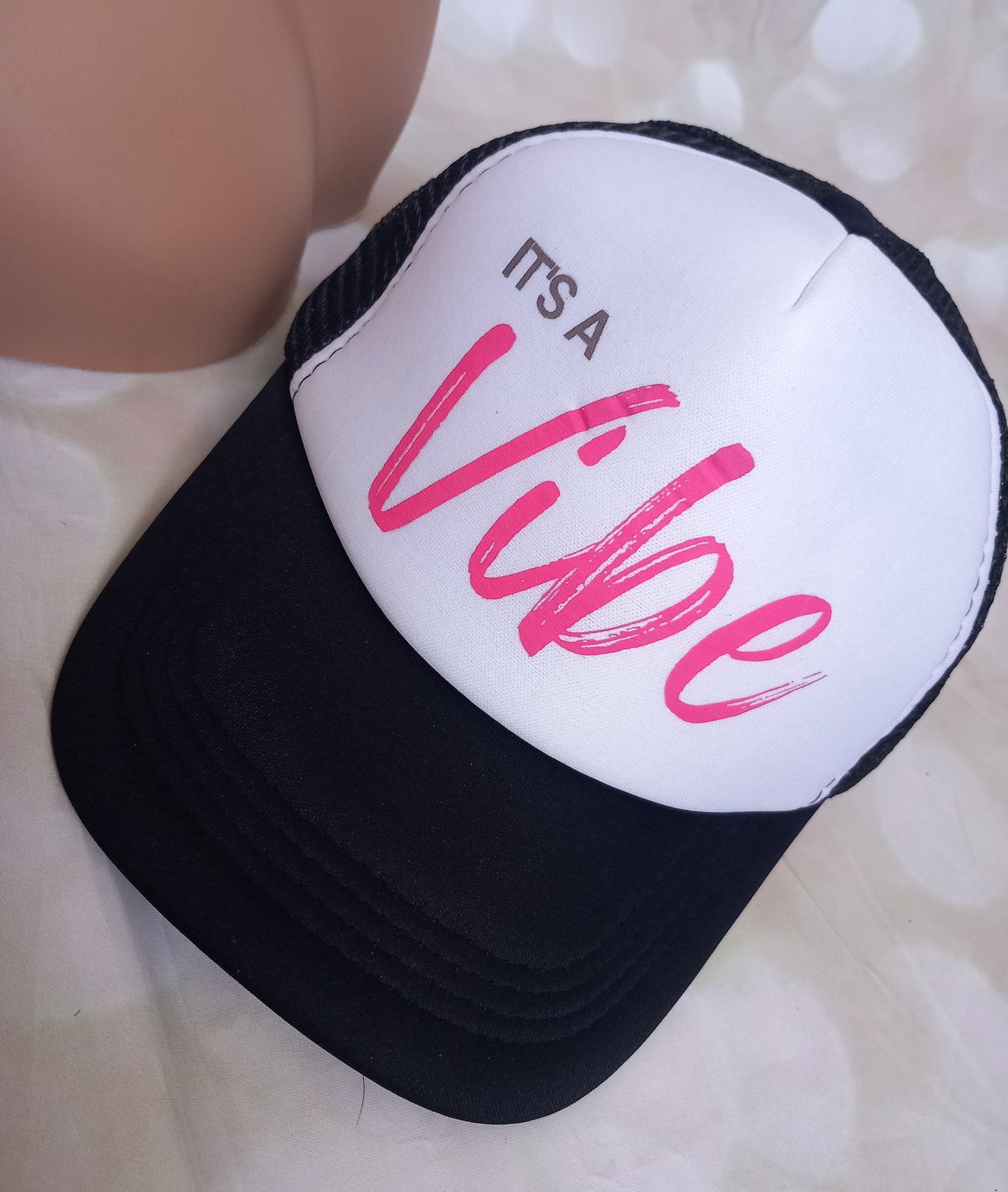Vibe Trucker cap, adjustable, black, white, pink, Summer Vibes