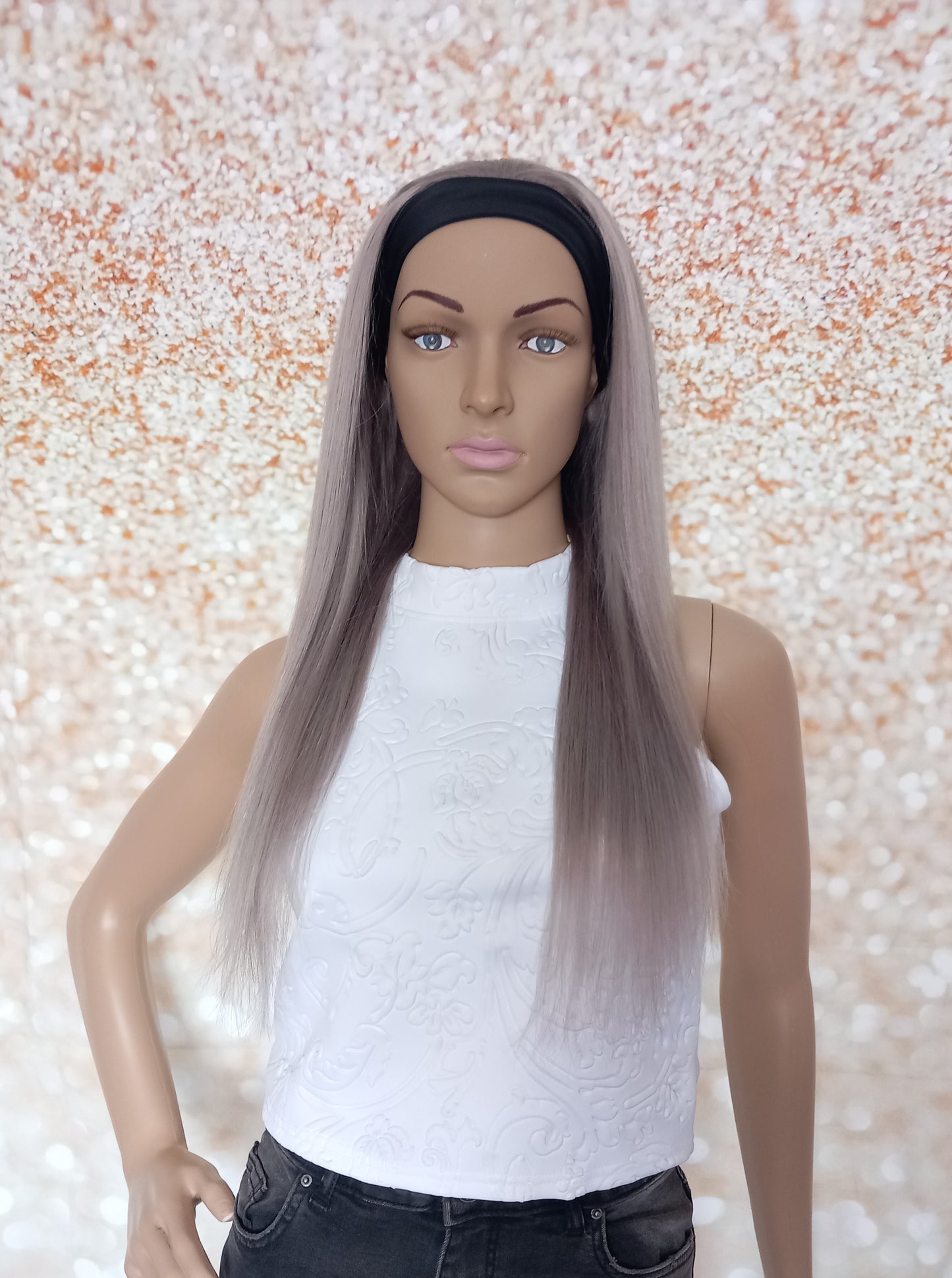 Vibe Headband wig, #SG, silver grey, 100% human hair, flip your style in seconds, 16/18/20 inch length