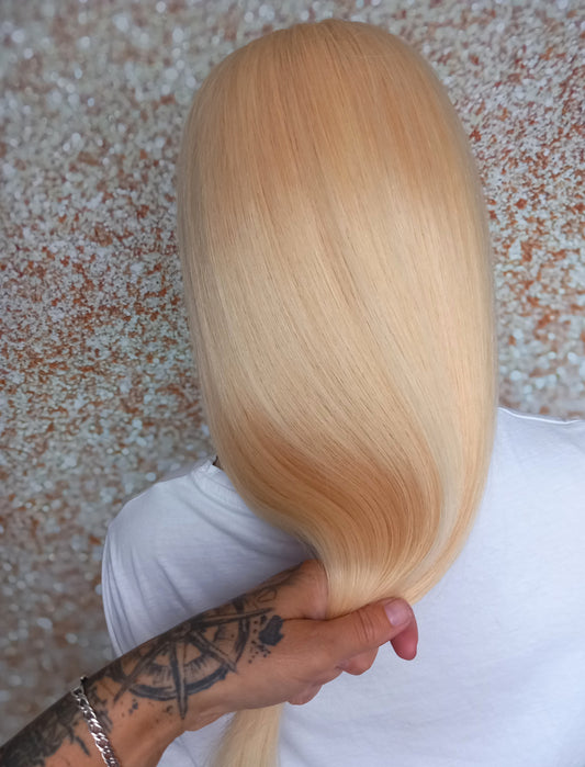 Vibe U part wig, #613, light blonde, 100% human hair, flip your style in seconds, 16/18/20 inch length