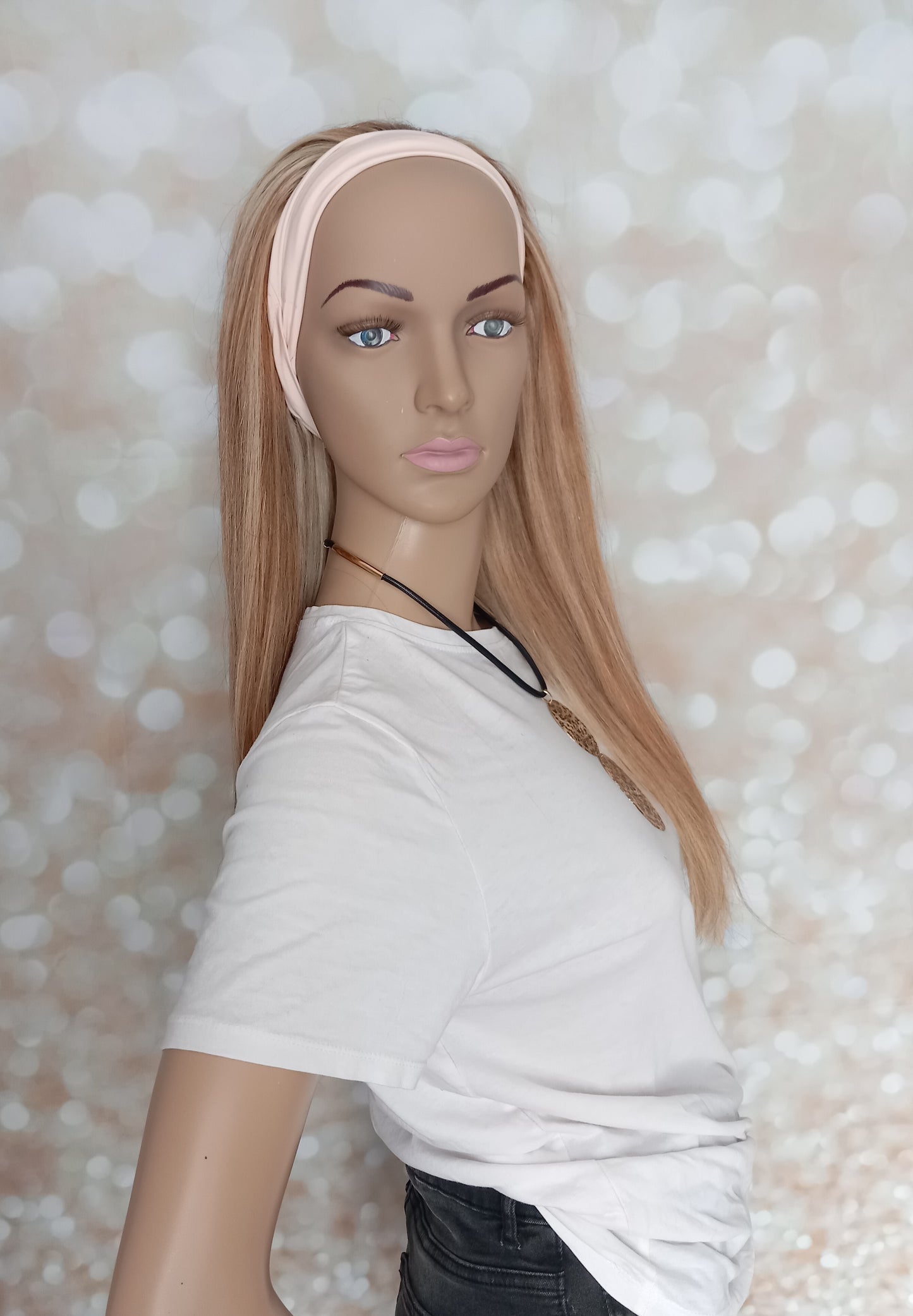Vibe Headband wig, #8/613, auburn brown and light blonde, 100% human hair, flip your style in seconds, 16/18/20 inch length