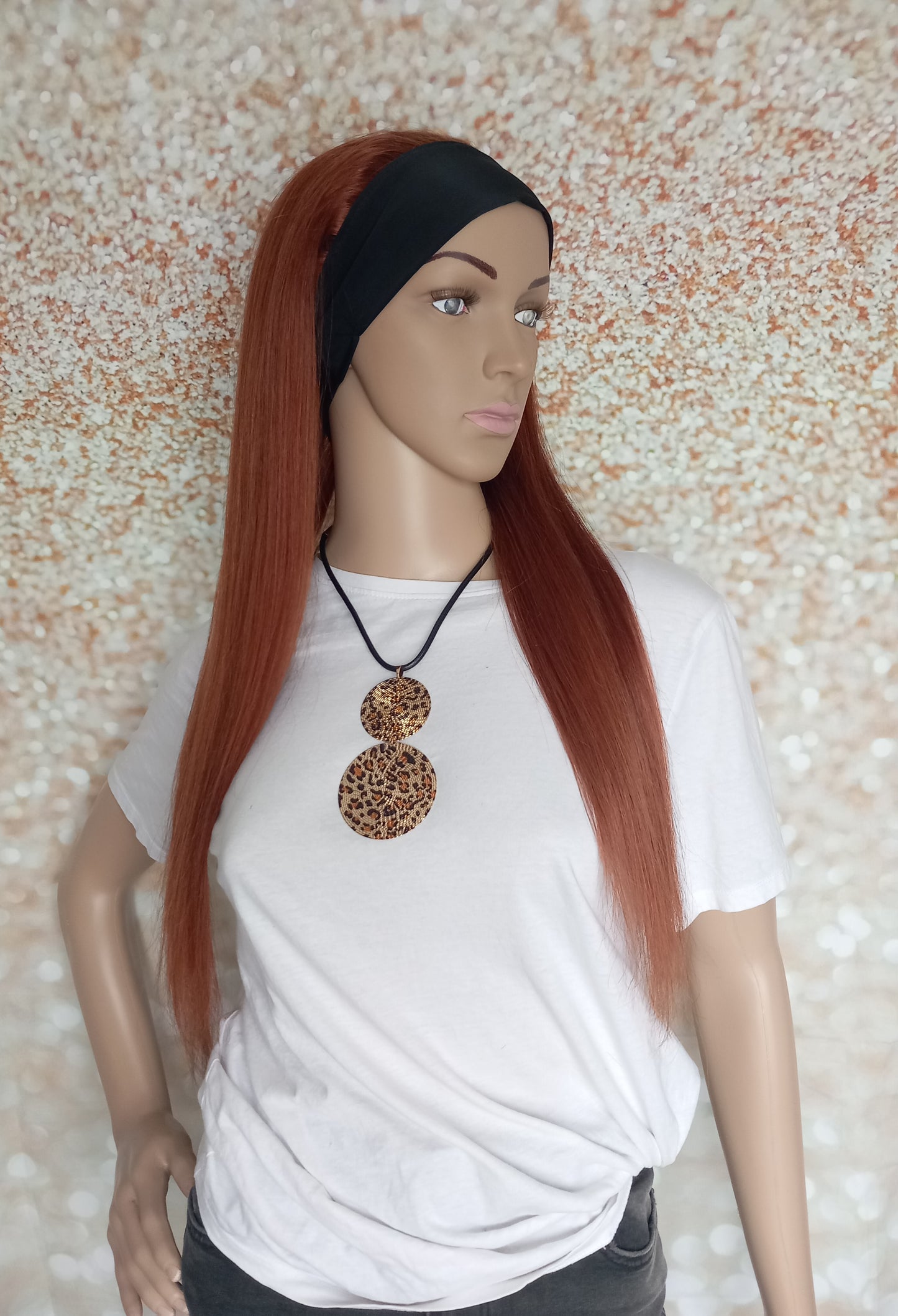 Vibe Headband wig, #33, Dark Auburn, 100% human hair, flip your style in seconds, 16/18/20 inch length