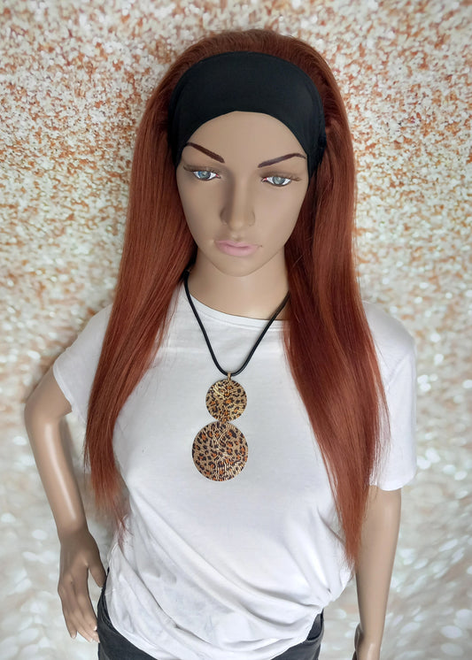 Vibe Headband wig, #33, Dark Auburn, 100% human hair, flip your style in seconds, 16/18/20 inch length