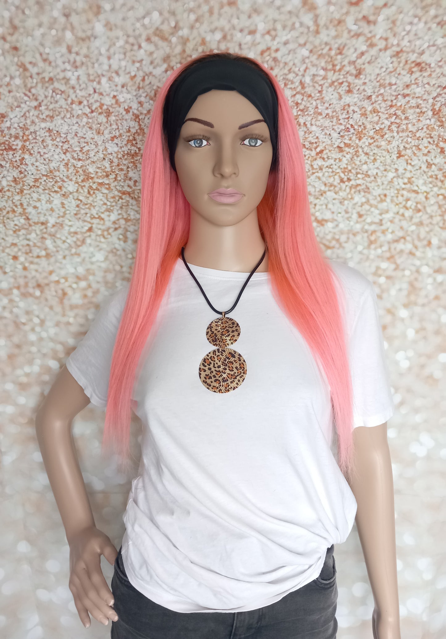 Vibe Headband wig, #2/pink, dark brown/ Pink, 100% human hair, flip your style in seconds, 16/18/20 inch length