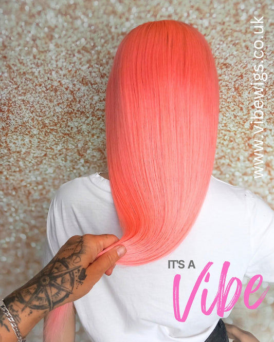 Vibe Headband wig, #2/pink, dark brown/ Pink, 100% human hair, flip your style in seconds, 16/18/20 inch length