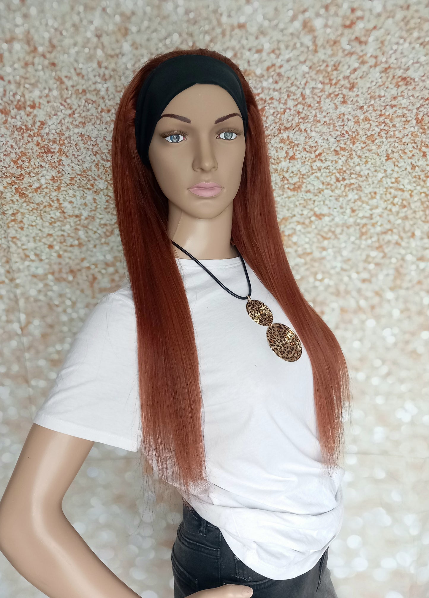 Vibe Headband wig, #33, Dark Auburn, 100% human hair, flip your style in seconds, 16/18/20 inch length