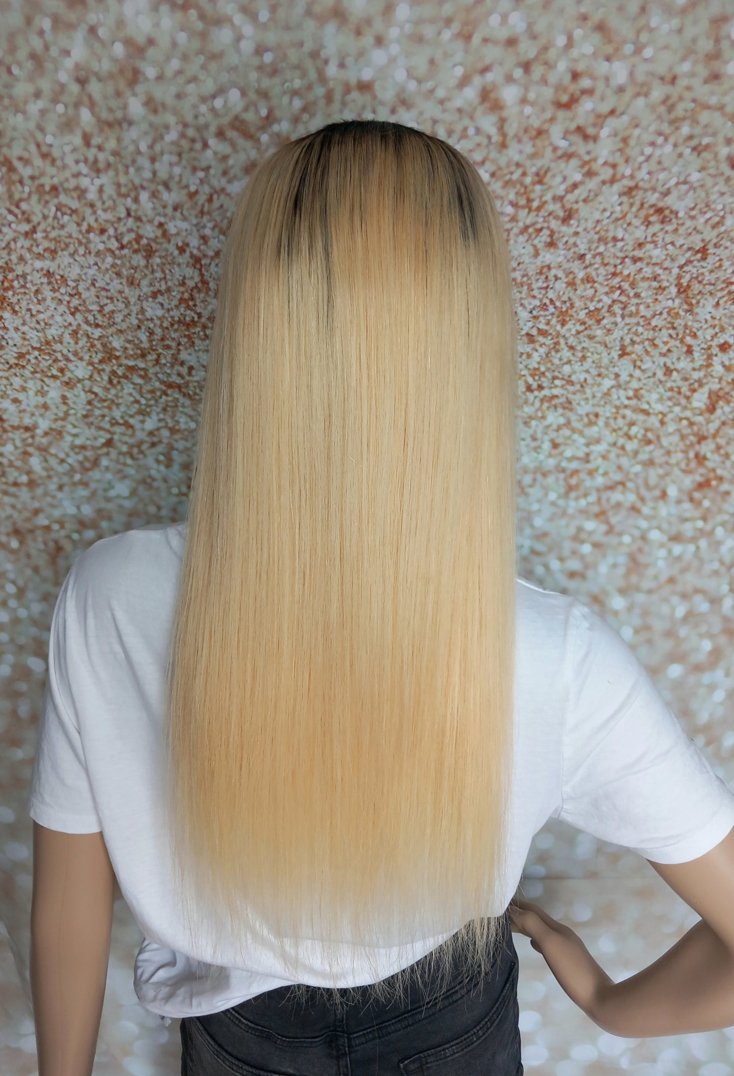 Vibe U part wig, #1b/613 Glossy natural black root, light blonde ,100% human hair, flip your style in seconds, 16/18/20 inch length