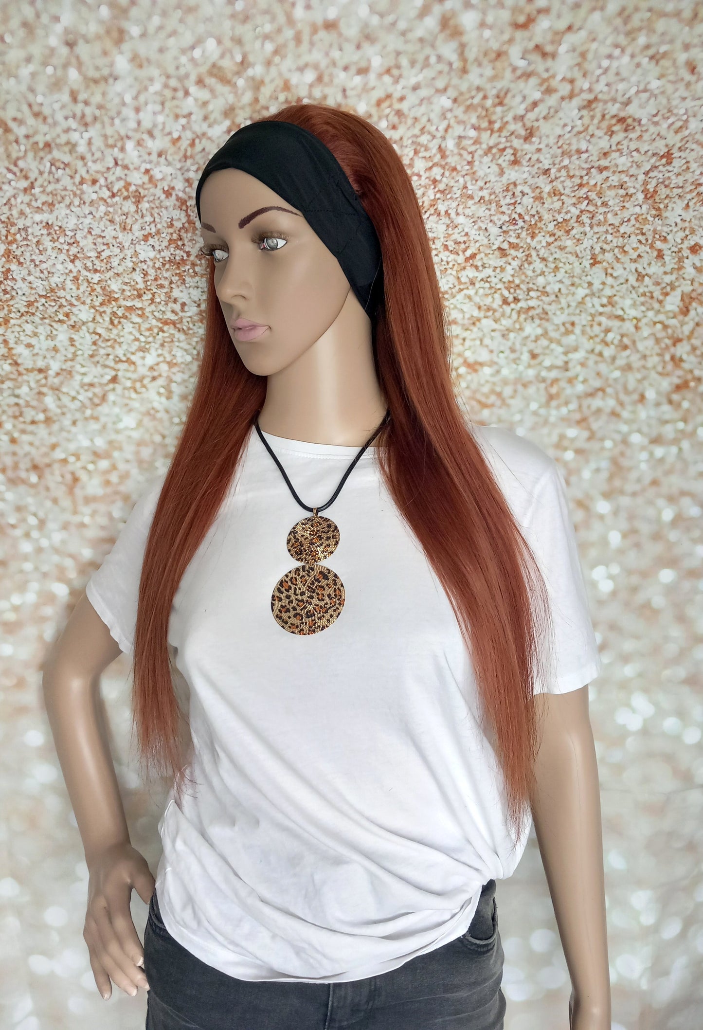 Vibe Headband wig, #33, Dark Auburn, 100% human hair, flip your style in seconds, 16/18/20 inch length