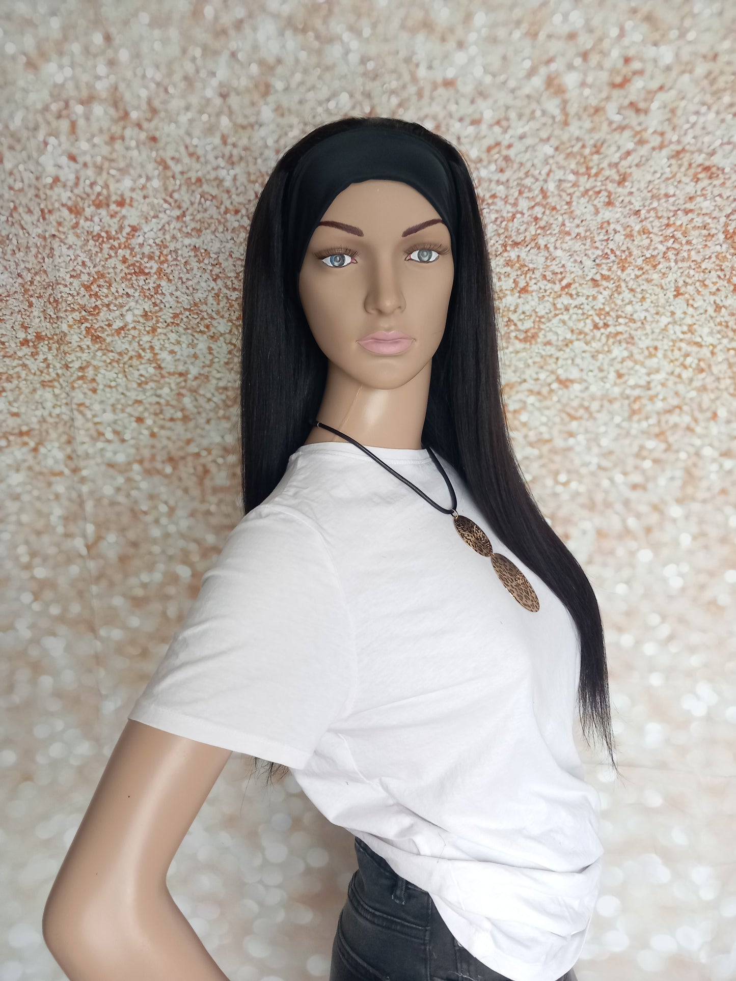 Vibe Headband wig, #1b, Glossy natural black, 100% human hair, flip your style in seconds, 16/18/20 inch length