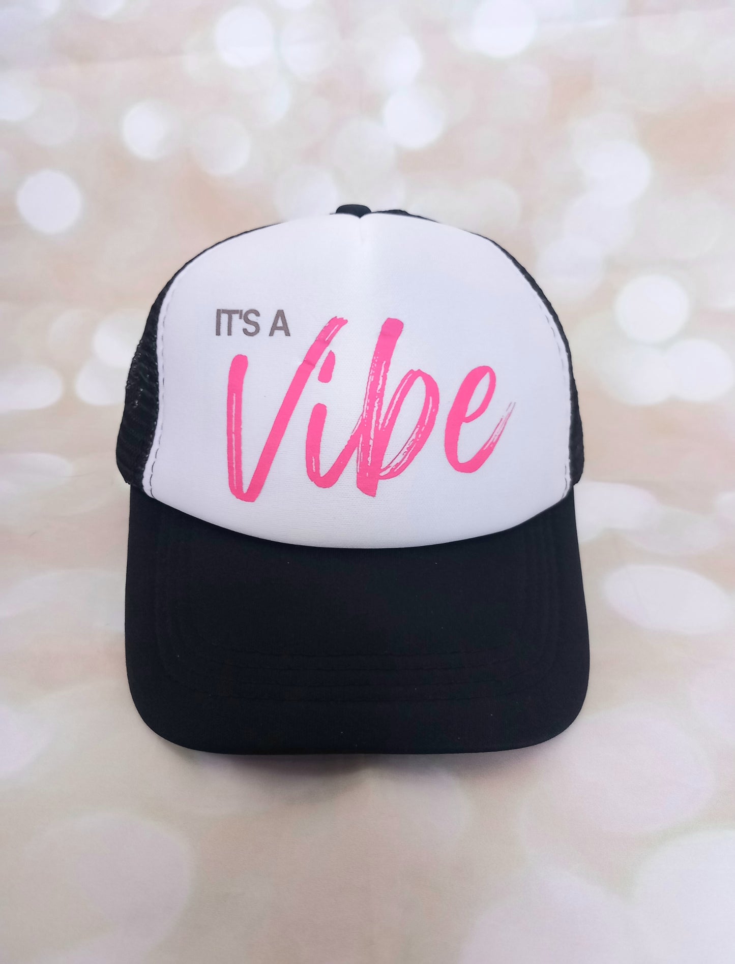 Vibe Trucker cap, adjustable, black, white, pink, Summer Vibes