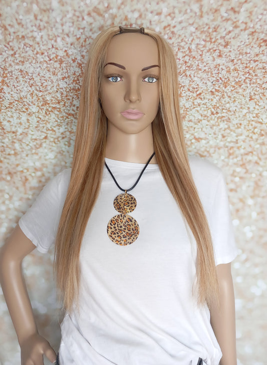 Vibe U part wig, #8/613, warm auburn brown and light blonde, 100% human hair, flip your style in seconds, 16/18/20 inch length